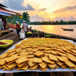 지역특산 음식을 선물용으로 구매하는 방법 - **Prompt for Keropok Lekor / Kerepok Keping:**
"A vibrant, high-angle shot of freshly made Kerop...