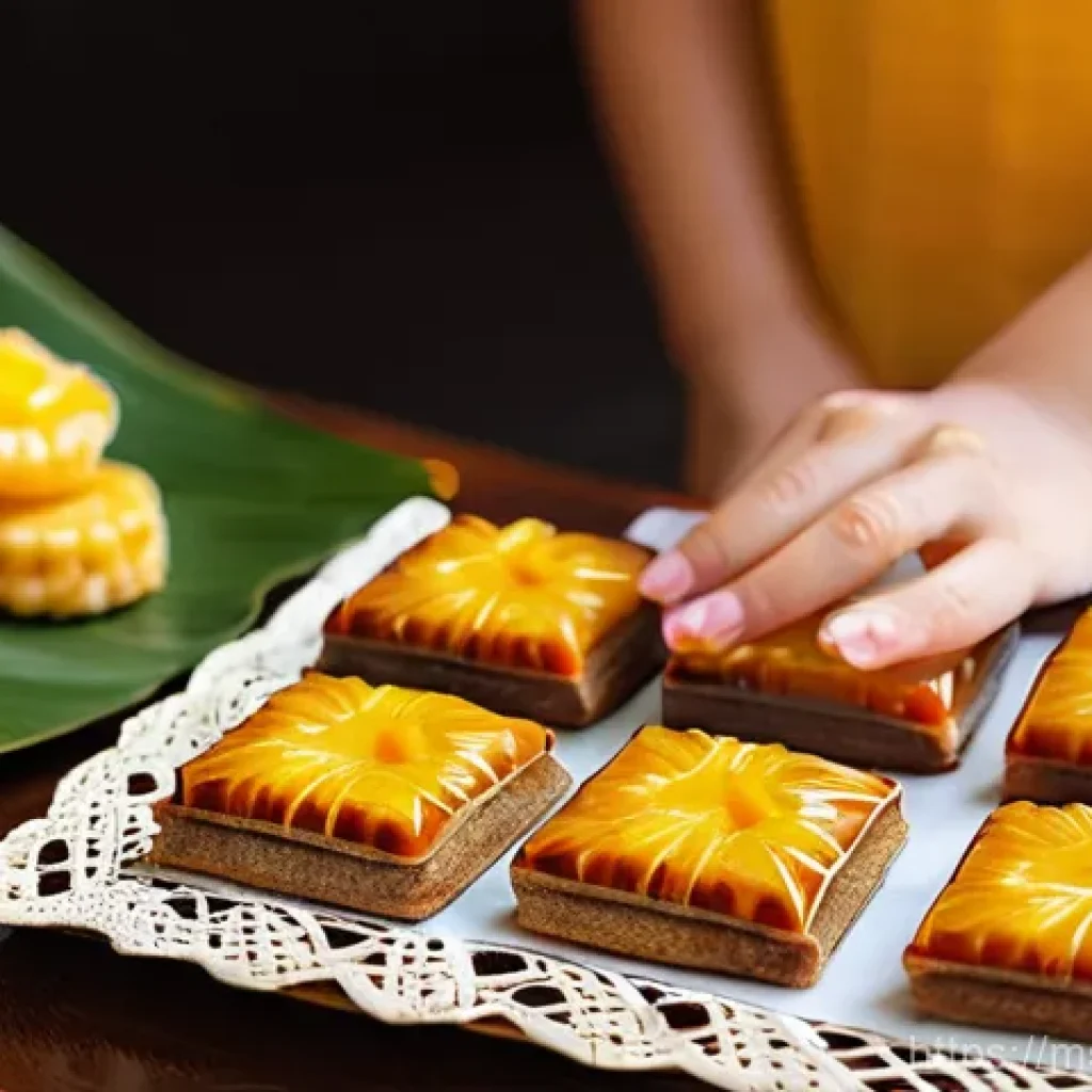 지역특산 음식을 기념하기 위한 기념품 - **Melakan Sweet Nostalgia: Dodol and Pineapple Tarts**
A warm, inviting scene set in a cozy, rus...